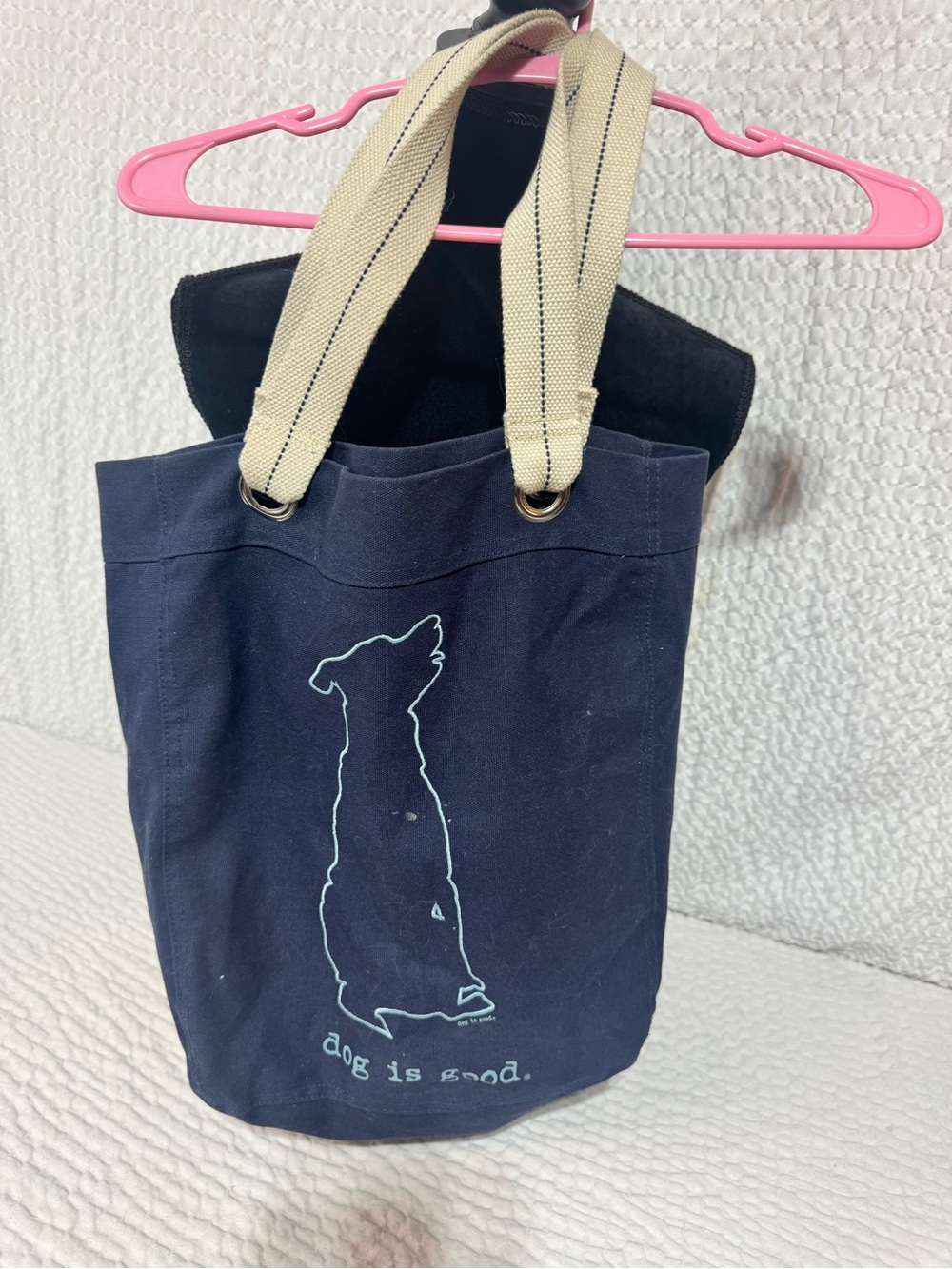Navy Canvas Tote with Cream Straps - Dog Silhouette